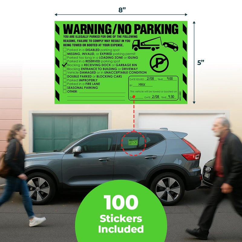 MESS 100 MESS Parking Violaton Stickers 8x5 in â€“ Green Multi-Reason Warning Labels for Towing & Improper Parking â€“ Super Sticky & Hard to Remove - Image 5